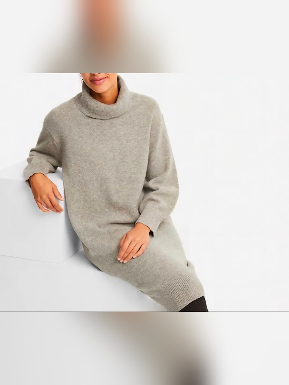 Uniqlo 100% Wool Relaxed Sweater Dress M Turtleneck Knee Length Balloon Sleeves